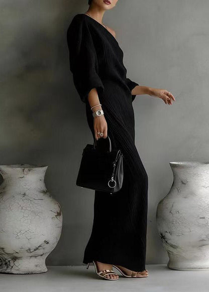 Chic White Asymmetrical One Shoulder Maxi Dresses Fall