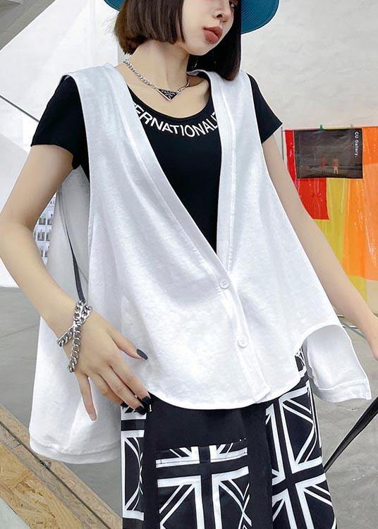Chic White Button low high design Sleeveless waistcoat Summer - SooLinen