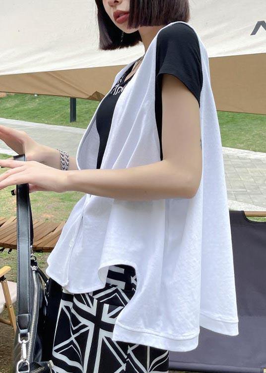 Chic White Button low high design Sleeveless waistcoat Summer - SooLinen