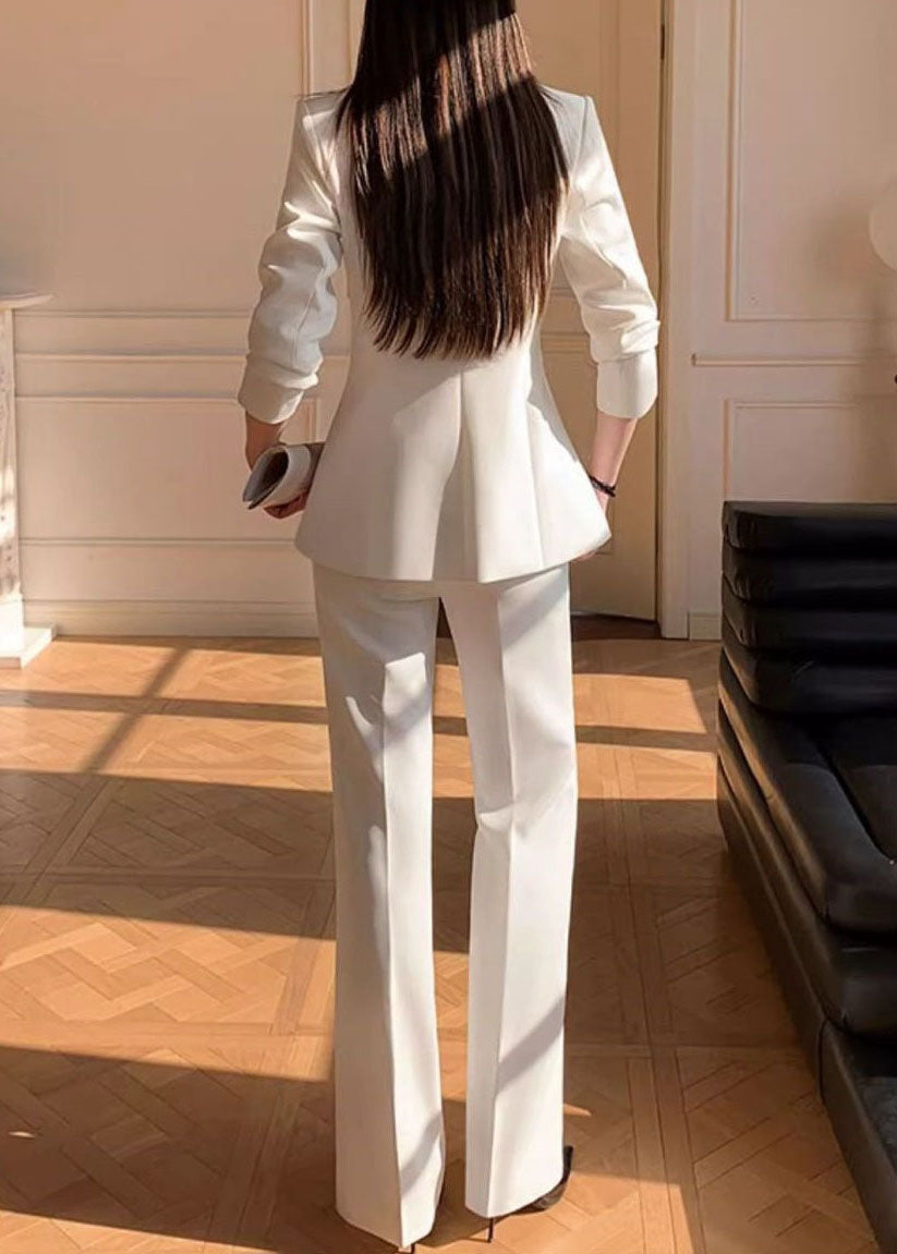 Chic White Embroidered Blazer Jackets Coat And Pants Two Pieces Set Fall