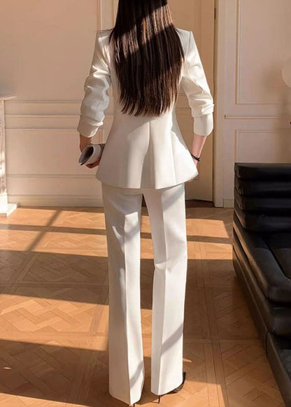 Chic White Embroidered Blazer Jackets Coat And Pants Two Pieces Set Fall
