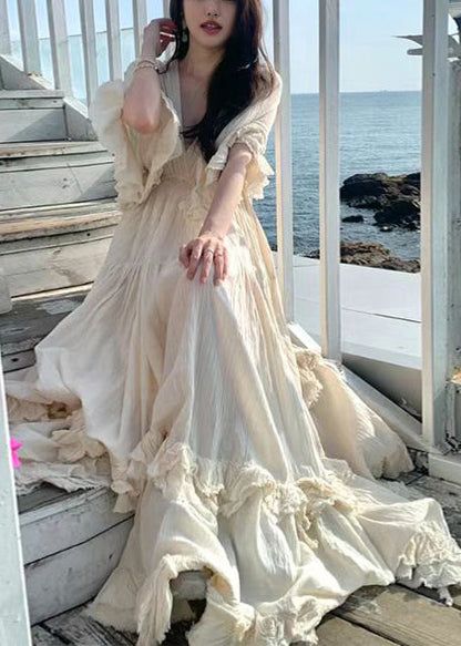 Chic White Exra Large Hem Cotton Dresses Cloak Sleeves