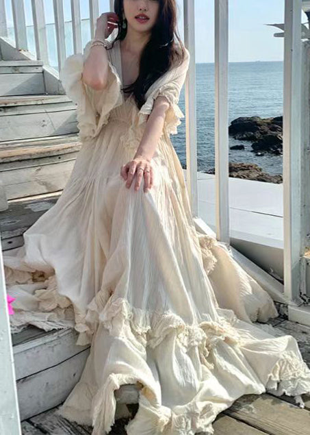 Chic White Exra Large Hem Cotton Dresses Cloak Sleeves