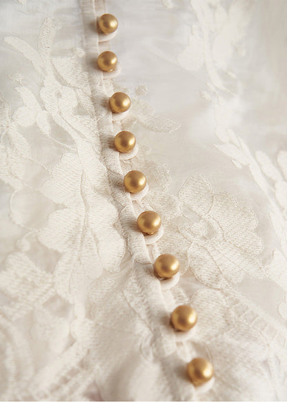 Tops elegantes de encaje con cuentas y uñas de jacquard blanco para primavera