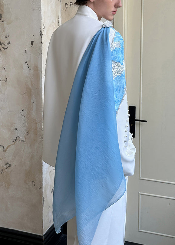 Elegante weiße Patchwork-Baumwollmäntel mit Nagelperlen und Pailletten für Herren im Frühling