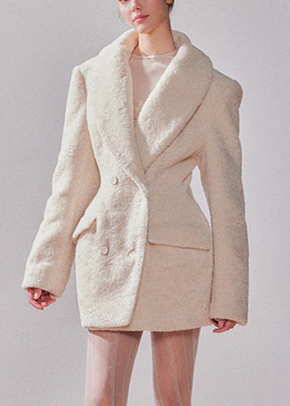 Abrigos elegantes de piel sintética con botones de patchwork y muescas en blanco para invierno