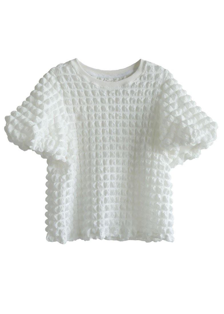 Chic White O-Neck Puff Sleeve Summer Cotton Tops - SooLinen