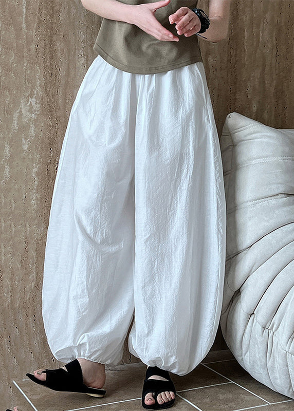 Chic White Oversized Cotton Lantern Pants Summer