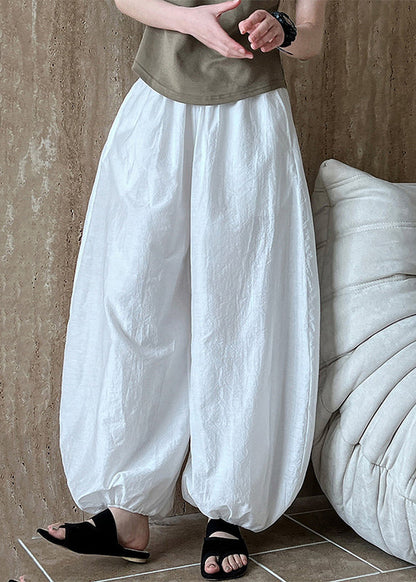 Chic White Oversized Cotton Lantern Pants Summer