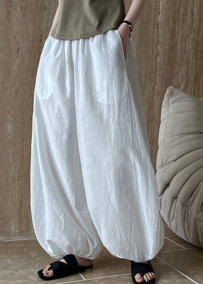 Chic White Oversized Cotton Lantern Pants Summer