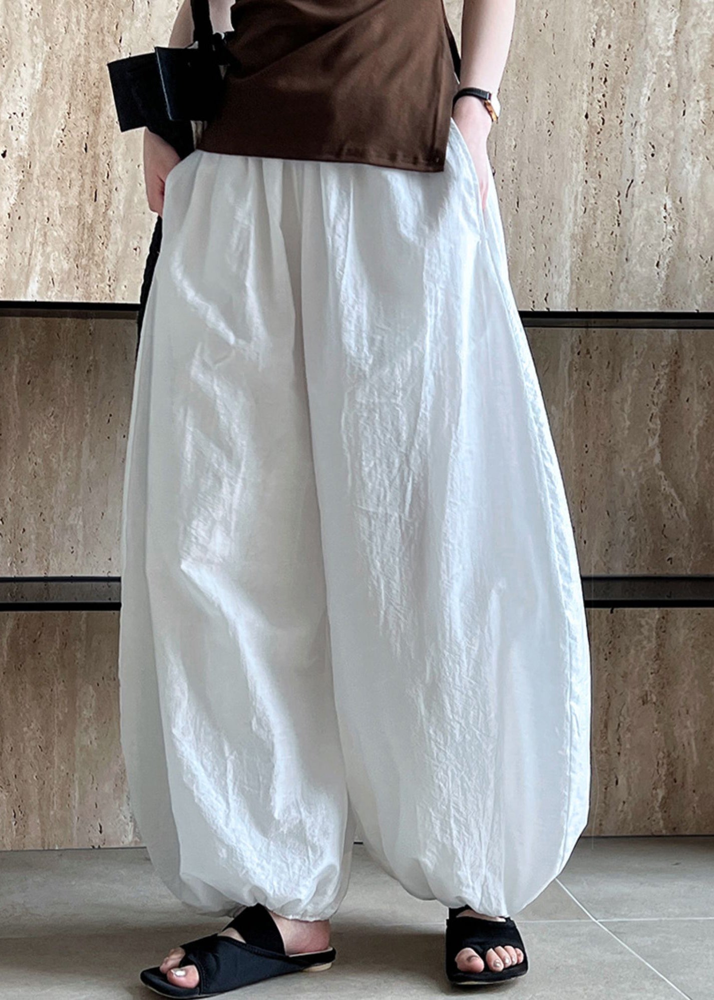 Chic White Oversized Cotton Lantern Pants Summer