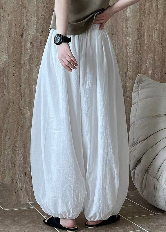 Chic White Oversized Cotton Lantern Pants Summer