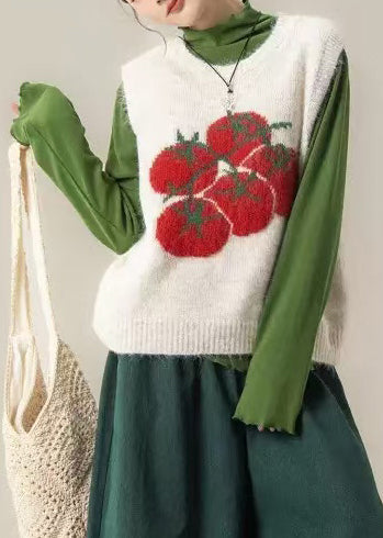 Chaleco de punto con estampado oversize blanco elegante para invierno