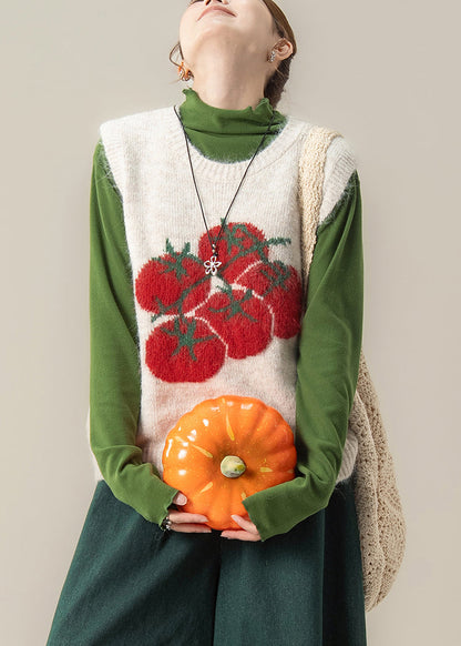 Chaleco de punto con estampado oversize blanco elegante para invierno