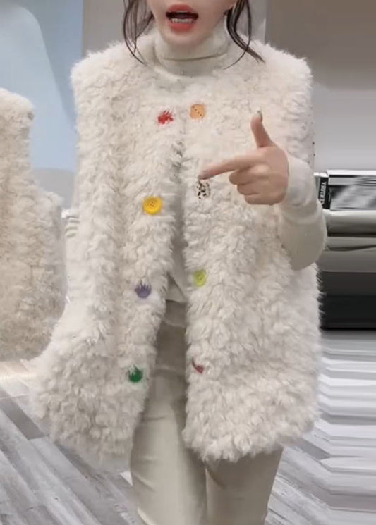 Chic White Oversized Warm Fuzzy Fur Fluffy Vests Winter