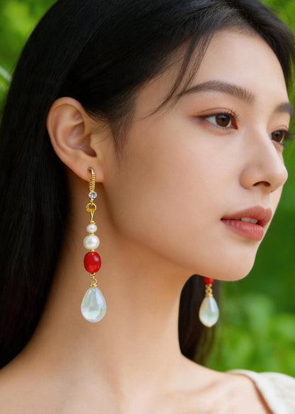Chic White Pearl Long Tasseled Drop Earrings