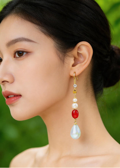 Chic White Pearl Long Tasseled Drop Earrings
