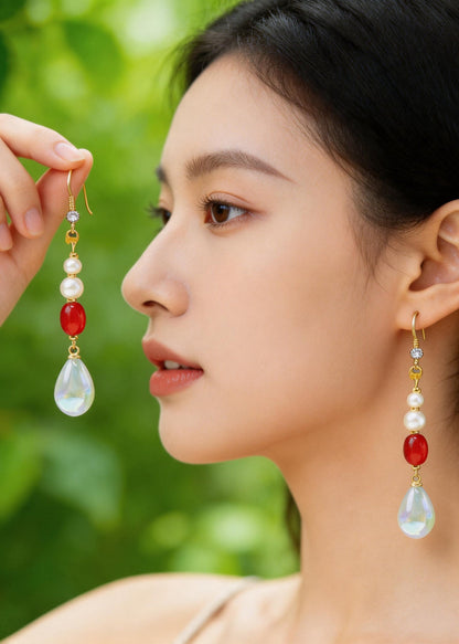 Chic White Pearl Long Tasseled Drop Earrings