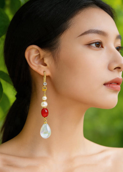 Chic White Pearl Long Tasseled Drop Earrings