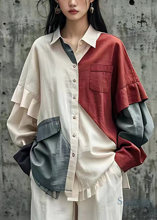 Schickes weißes Baumwollhemd mit Peter-Pan-Kragen und Knopfleiste