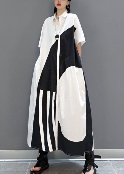 Schickes weißes Peter-Pan-Kragen-Print-Party-langes Kleid Frühling