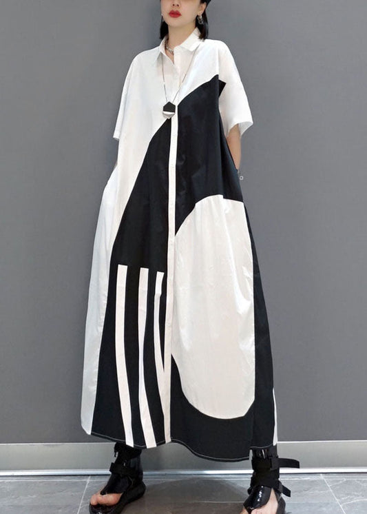 Schickes weißes Peter-Pan-Kragen-Print-Party-langes Kleid Frühling