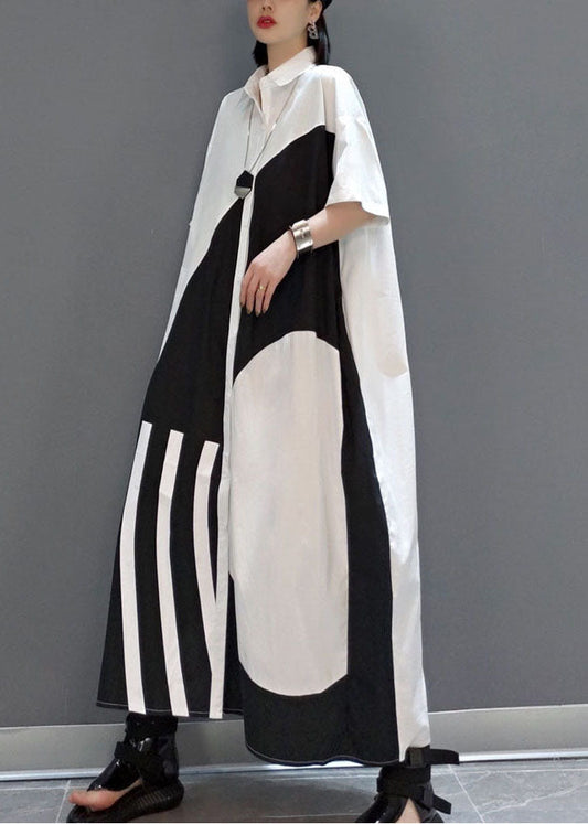 Schickes weißes Peter-Pan-Kragen-Print-Party-langes Kleid Frühling