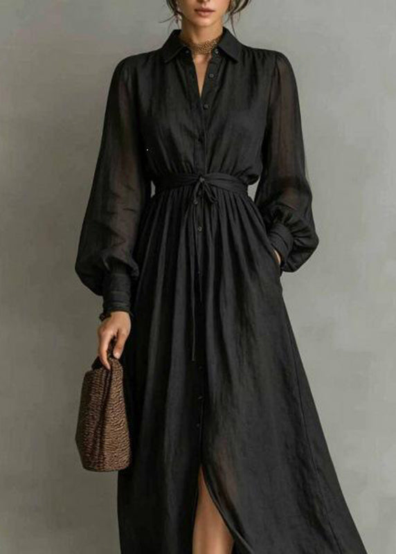 Chic White Peter Pan Collar Tunic Maxi Shirts Dress Lantern Sleeve