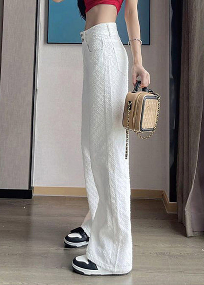 Chic White Pockets High Waist Denim Pants Spring