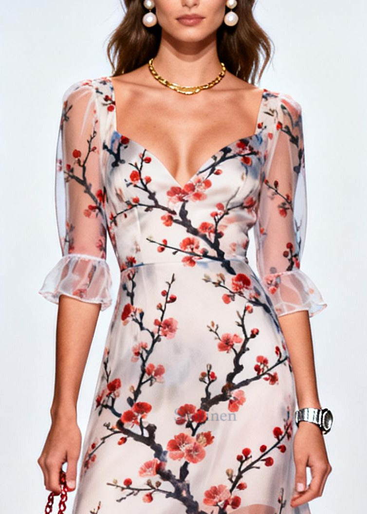 Chic White Print Patchwork Chiffon Vacation Dress Summer