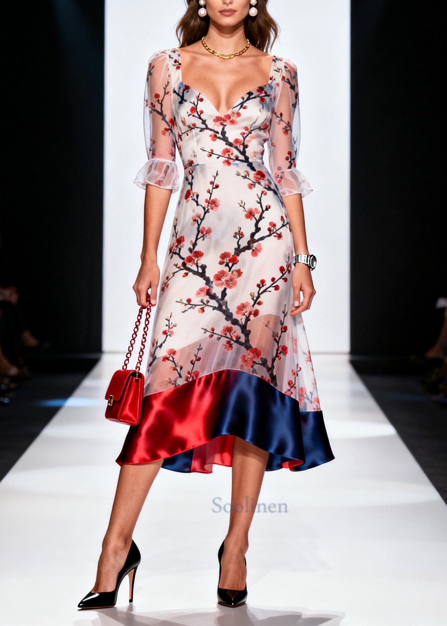Chic White Print Patchwork Chiffon Vacation Dress Summer