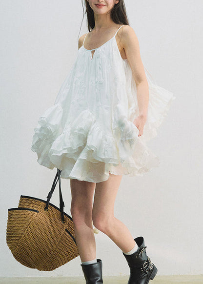 Chic White Ruffled Patchwork Top And Skirts Cotton Two Piece Set Summer