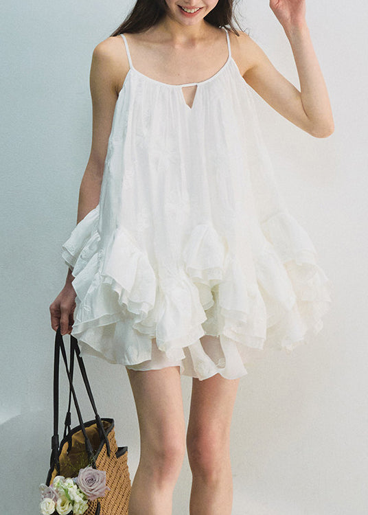 Chic White Ruffled Patchwork Top And Skirts Cotton Two Piece Set Summer
