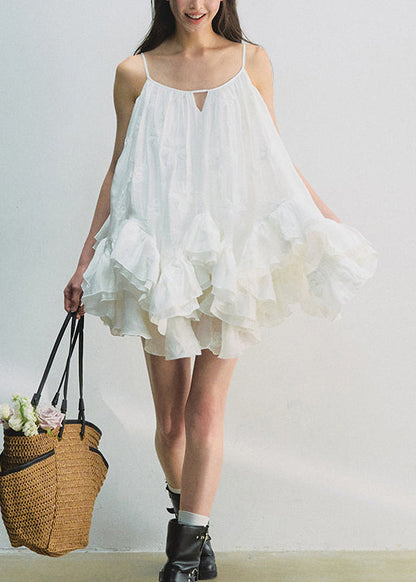 Chic White Ruffled Patchwork Top And Skirts Cotton Two Piece Set Summer