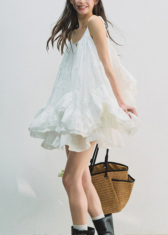 Chic White Ruffled Patchwork Top And Skirts Cotton Two Piece Set Summer