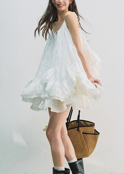 Chic White Ruffled Patchwork Top And Skirts Cotton Two Piece Set Summer