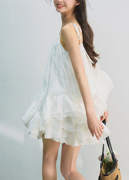 Chic White Ruffled Patchwork Top And Skirts Cotton Two Piece Set Summer