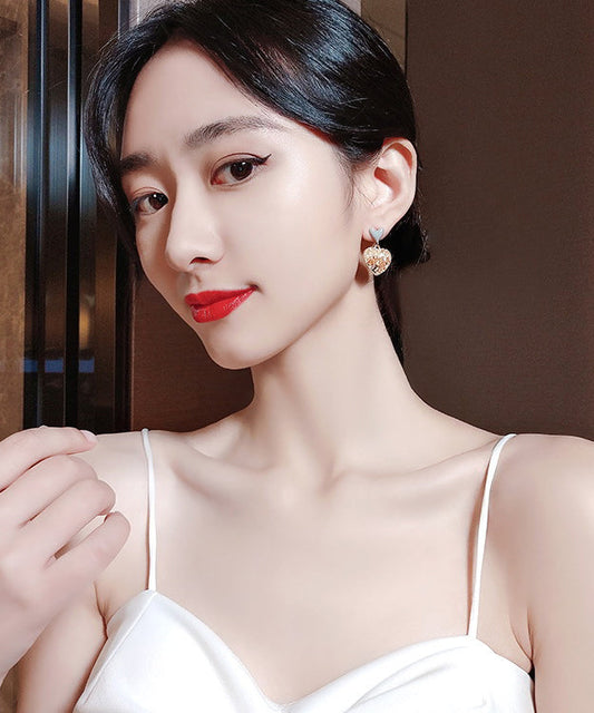 Elegantes pendientes colgantes de amor con aleación de plata de ley blanca y cristales esmaltados