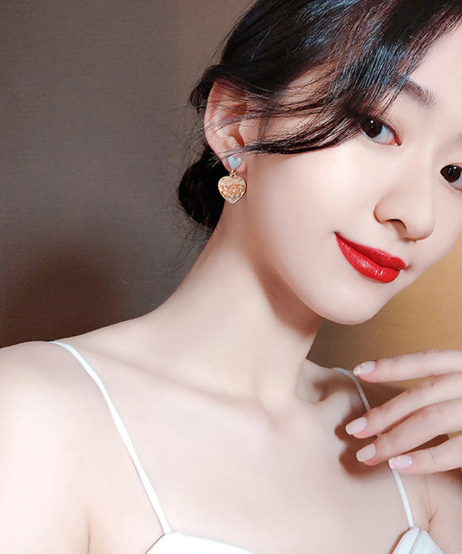 Elegantes pendientes colgantes de amor con aleación de plata de ley blanca y cristales esmaltados