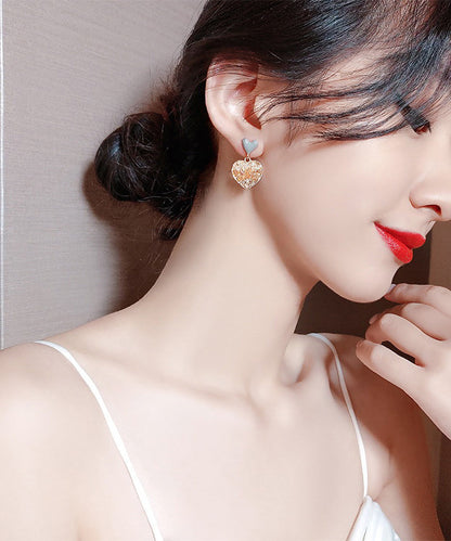 Elegantes pendientes colgantes de amor con aleación de plata de ley blanca y cristales esmaltados