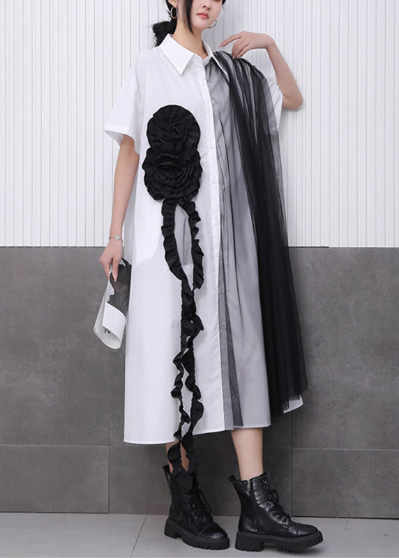 Chic White Tulle Patchwork Maxi Dress Short Sleeve