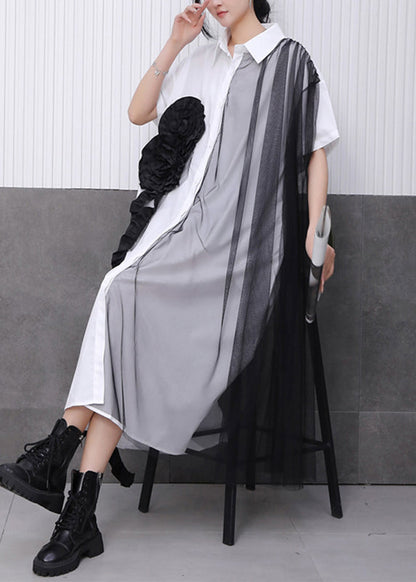 Chic White Tulle Patchwork Maxi Dress Short Sleeve