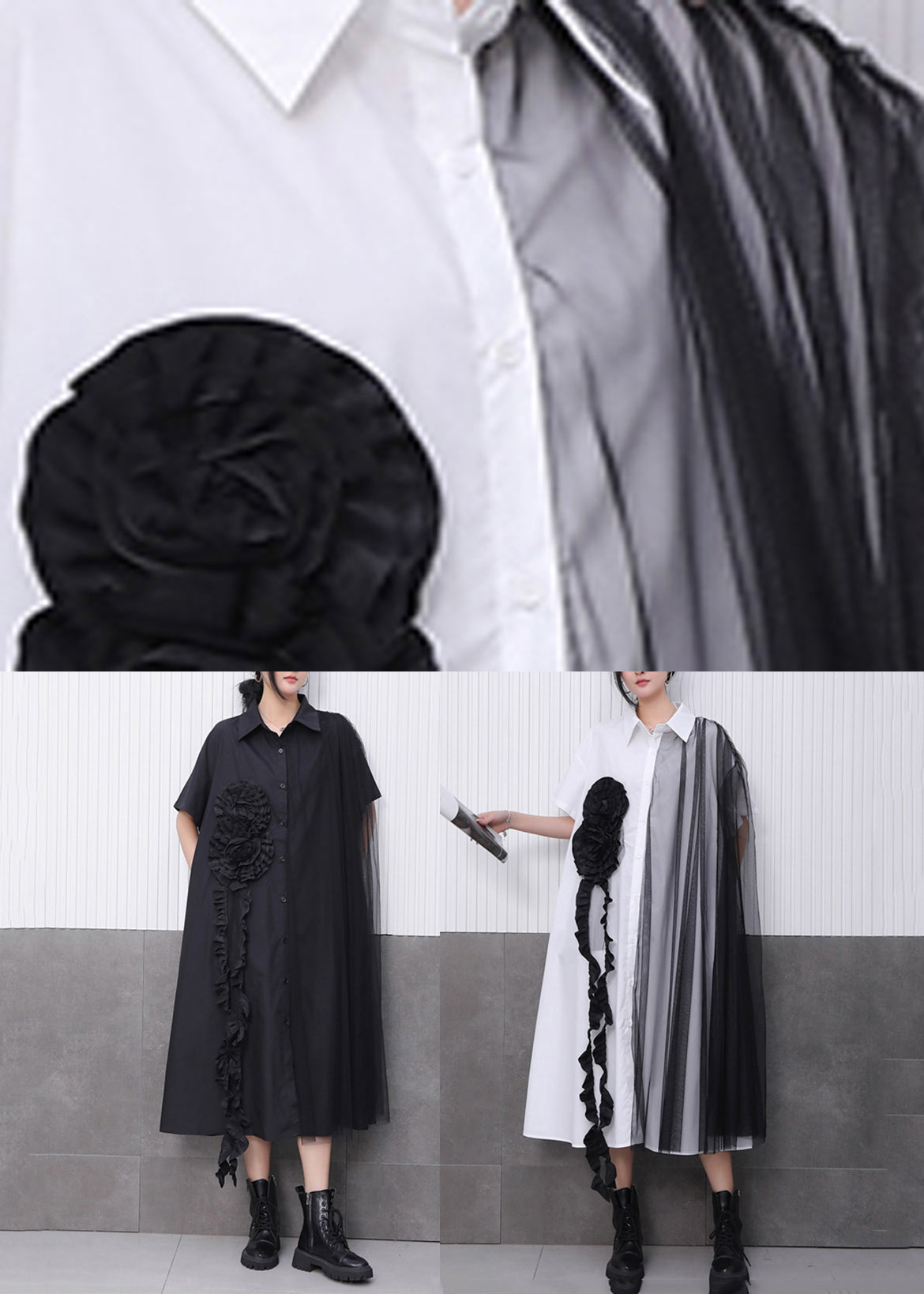 Chic White Tulle Patchwork Maxi Dress Short Sleeve