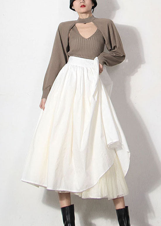 Chic Weiß Zip Up spitze Patchwork strand Röcke Frühling