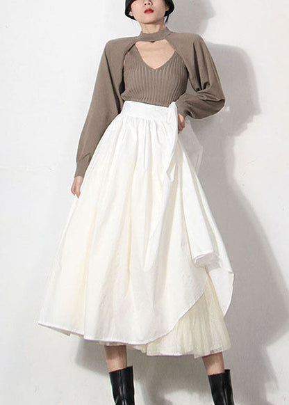 Chic Weiß Zip Up spitze Patchwork strand Röcke Frühling