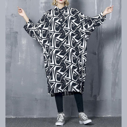 Schicke Damen-Design Chiffon Long Shirts Korea Ideen schwarz Print Kleider