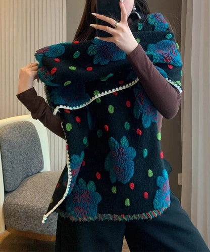 Chic Wool Blend Three-Dimensional Flower Embroidered Scarf