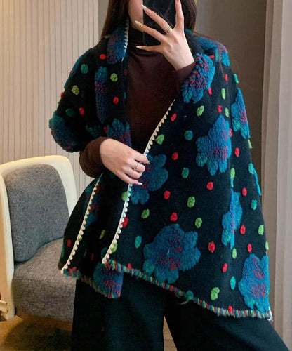 Chic Wool Blend Three-Dimensional Flower Embroidered Scarf