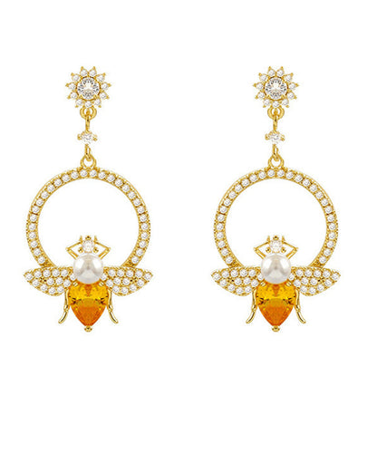 Chic Yellow Alloy Crystal Zircon Bee Hoop Earrings