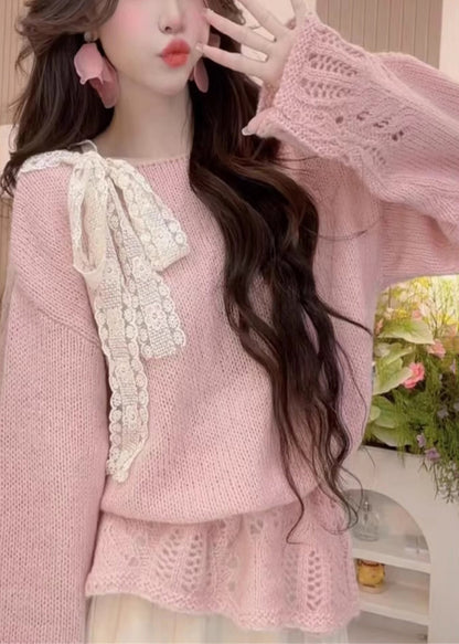 Suéteres de punto con lazo calado amarillo elegante para primavera